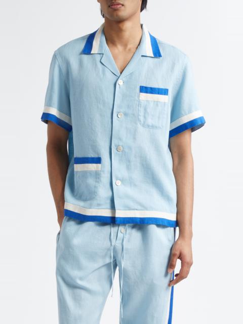 BODE Bode Seedling Stripe Linen Camp Shirt in Blue/White at Nordstrom