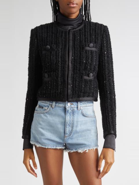 Dolce & Gabbana Dolce&Gabbana Sequin Bouclé Tweed Crop Jacket in N0000 Nero at Nordstrom