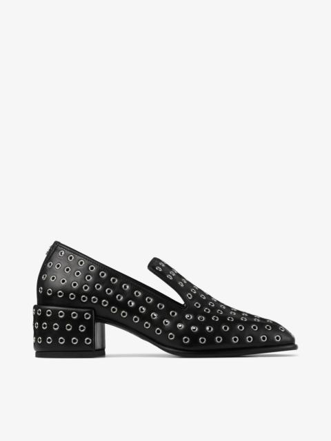 JIMMY CHOO Eliot Slipper 45
Black Metallic Nappa Leather Slippers with Eyelets