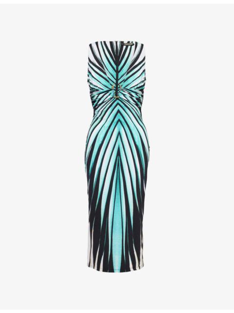 Roberto Cavalli Striped Plunge Stretch-Woven Midi Dress