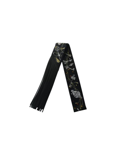 Hermès Hermes Les Cles a Pois Leather Fringes Twilly Noir