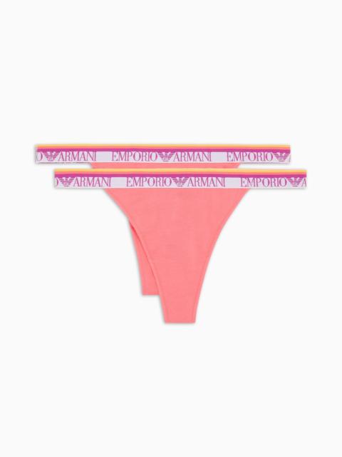 EMPORIO ARMANI TWO-PACK OF ASV ICONIC ORGANIC-COTTON THONGS WITH LOGO WAISTBAND
