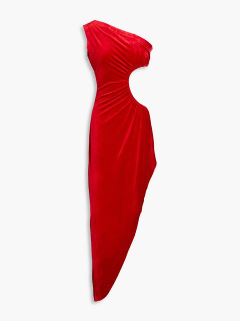 NORMA KAMALI One-shoulder cutout velvet maxi dress