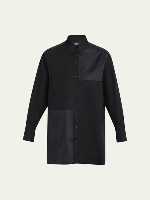 AKRIS Stitched Pleats Inset Cotton Poplin Oversized Shirt
