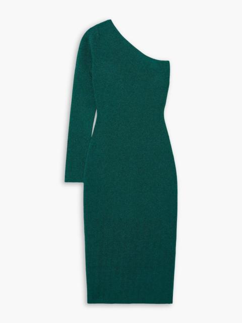Victoria Beckham One-shoulder metallic stretch-knit midi dress