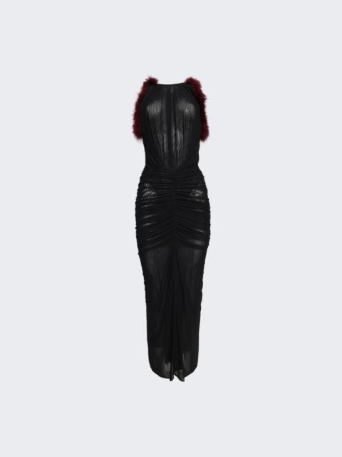 MUGLER Marabou Ruched Dress Black And Dark Burgundy