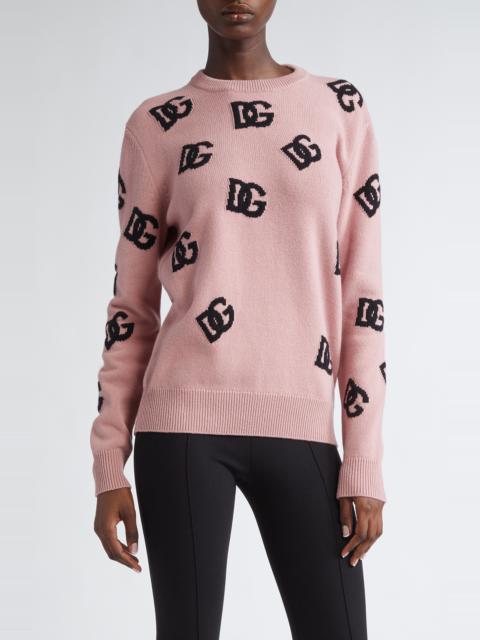 Dolce & Gabbana Dolce&Gabbana Logo Jacquard Virgin Wool Sweater in F0473 Rosa Polvere Scuro at Nordstrom