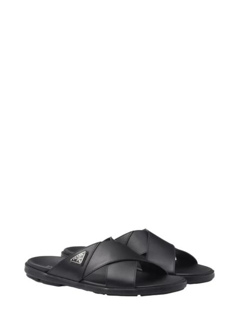 Prada Men's Leather Crisscross Slides