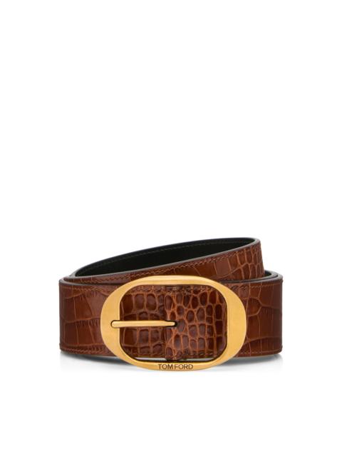 TOM FORD PRINTED CROC OVAL BUCKLE BELT