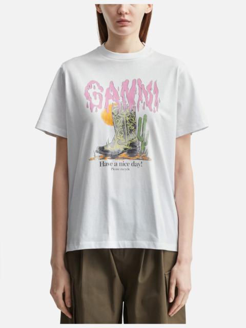 GANNI WESTERN BOOT PRINT T-SHIRT