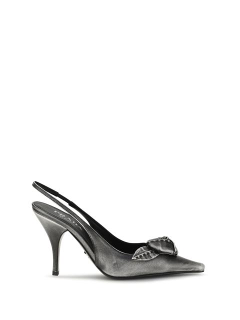 Prada Prada Floral-detail Leather Slingback Pumps White/Black