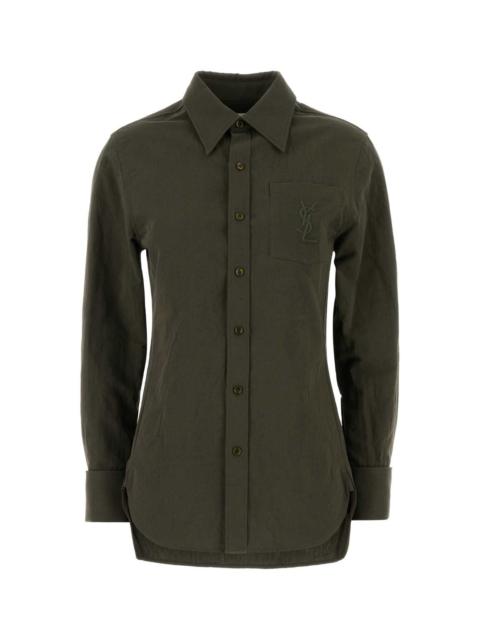 Saint Laurent Women Bottle Green Cotton And Linen Shirt