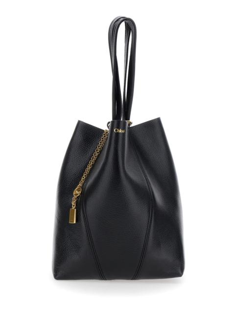 Chloé Chloé Women 'Spin' Black Shoulder Bag With Metal Logo Medals In Grained Leather Woman