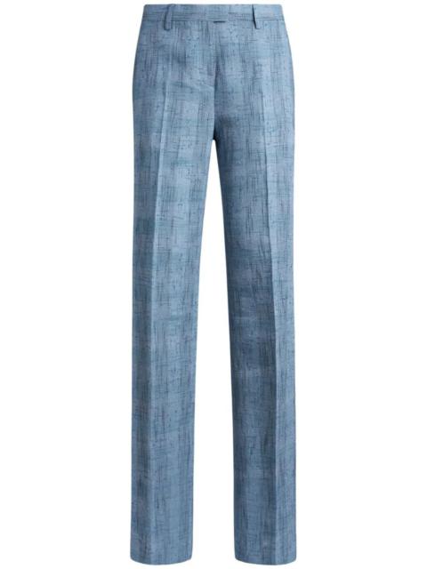 Etro Women Slubbed Check Motif Linen-Blend Trousers