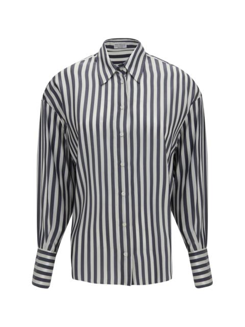 Brunello Cucinelli Brunello Cucinelli Women Silk Poplin Striped Shirt