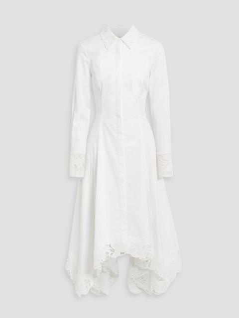 Oscar de la Renta Guipure lace-trimmed cotton-blend poplin midi shirt dress