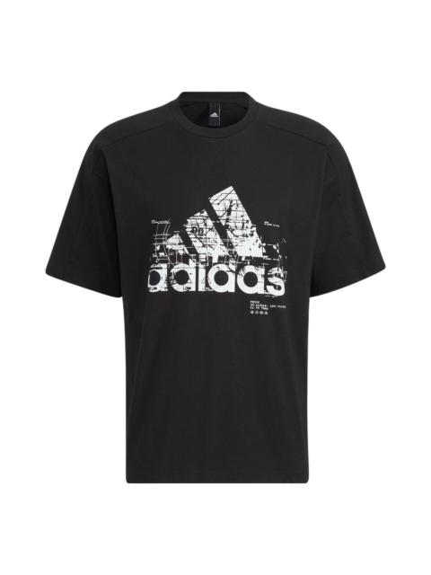 adidas Men's adidas Line Large Logo Printing Round Neck Short Sleeve Black T-Shirt HD0066