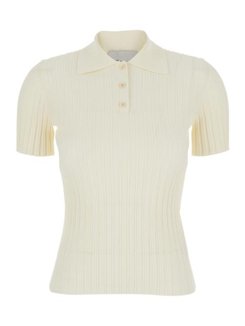 AMI Paris Ami Paris Women White Polo Shirt With Ribbed Knit In Viscose Blend For Women