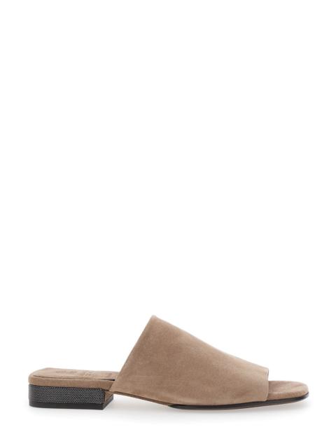 Brunello Cucinelli Brunello Cucinelli Women Beige Sandals With Monil Detail On The Heel In Suede Woman