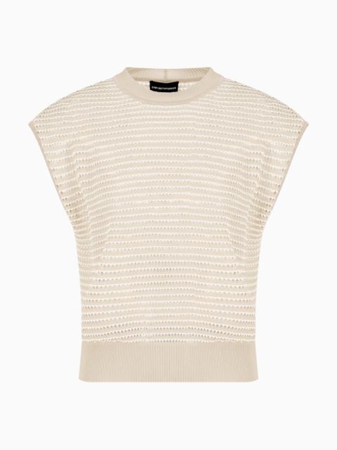 EMPORIO ARMANI PERFORATED VISCOSE-BLEND SHORT-SLEEVED JUMPER