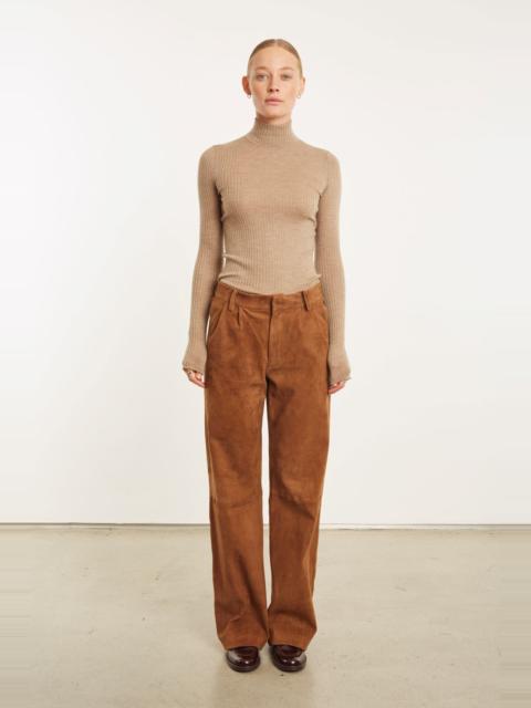 SPRWMN DARK COGNAC SUEDE STRAIGHT LEG TROUSER