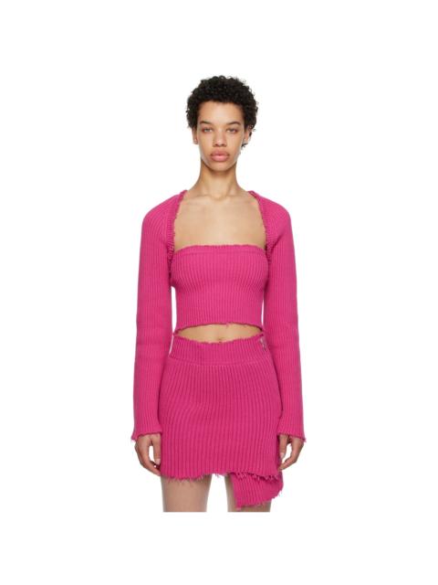 MM6 Maison Margiela Pink Raw Edge Cardigan