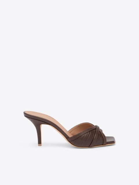 MALONE SOULIERS Perla 70 Dark Brown Embossed Leather Sandals