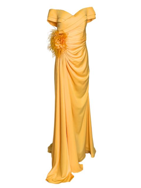 Other Designers Dekolte - Off Shoulder Boat Neck Yellow Cocktail Prom Dress