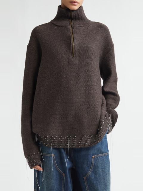 Maison Margiela Maison Margiela Work in Progress Wool Blend Half Zip Sweater in Brown at Nordstrom