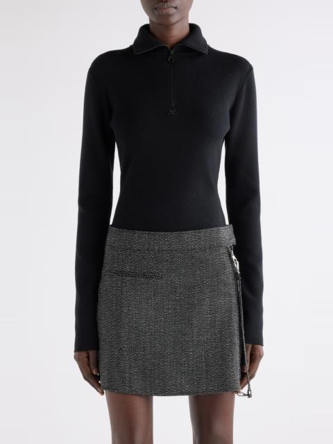 courrèges Courrèges Merino Wool Mock Neck Half Zip Sweater in Black at Nordstrom