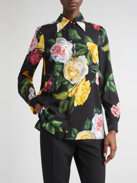 Dolce & Gabbana Dolce&Gabbana Peony & Rose Floral Charmeuse Button-Up Shirt in Peonie/Rose F.nero at Nordstrom