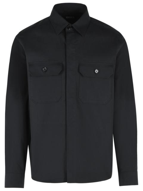 ZEGNA Zegna Black Stretch Cotton Overshirt Men