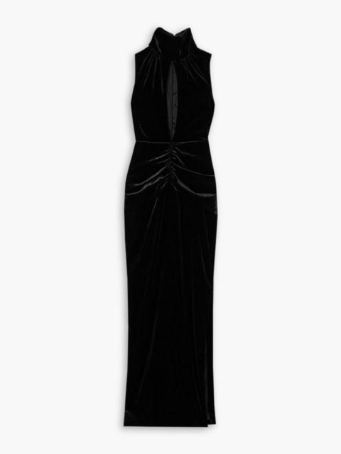 Alessandra Rich Cutout gathered stretch-velvet maxi dress