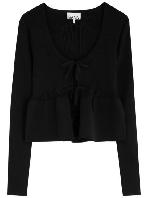 Ganni Logo-embroidered Ribbed-knit Cardigan