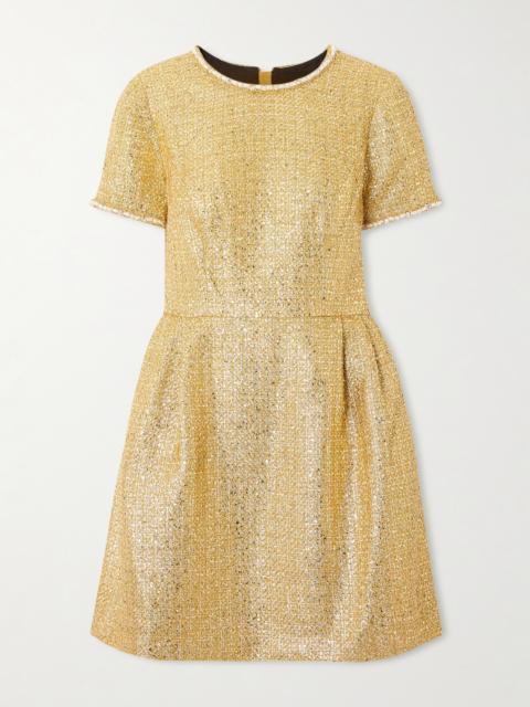 CAROLINA HERRERA Crystal And Faux Pearl Embellished Metallic Tweed Mini Dress