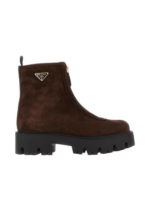 Prada Prada Suede Leather Zip-up Ankle Boots Brown Women