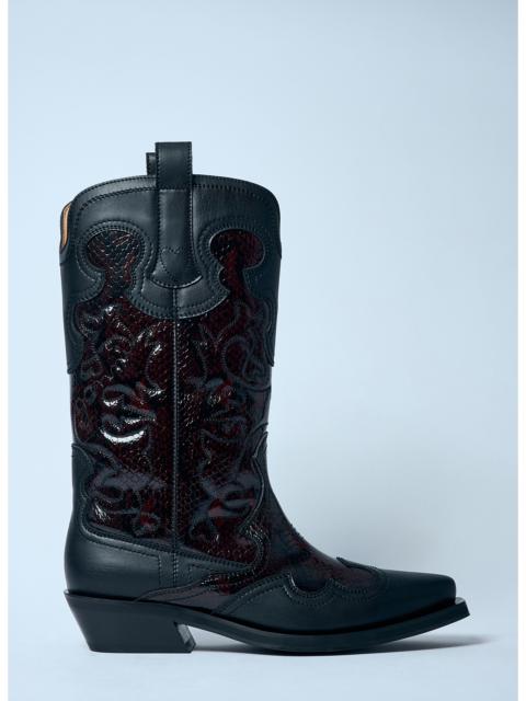 Ganni Women Mid Shaft Embroidered Western Boots
