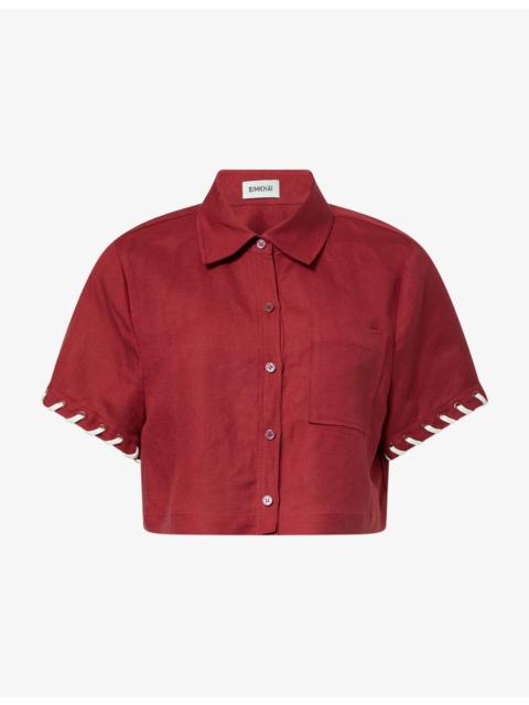 SIMKHAI Stitch Cropped Linen-Blend Shirt