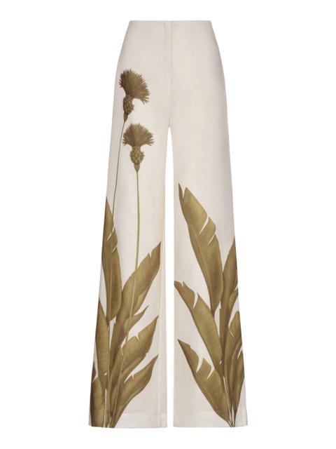 ANDRES OTALORA Ritmica Printed Linen Wide-Leg Pants green