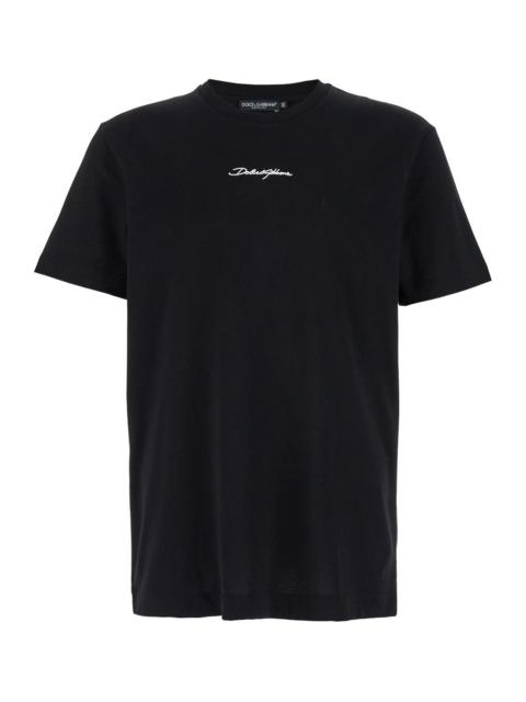 Dolce & Gabbana Dolce & Gabbana Men Black Crewneck T-Shirt With Signature Logo In Cotton Man