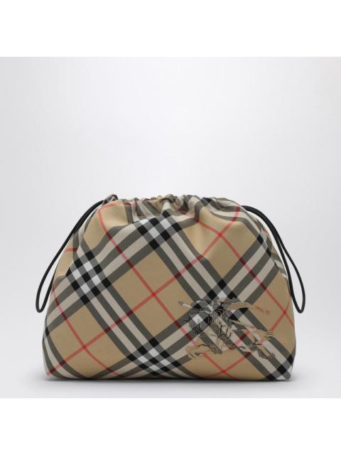 Burberry Drawstring Pouch With Beige Check Pattern Men