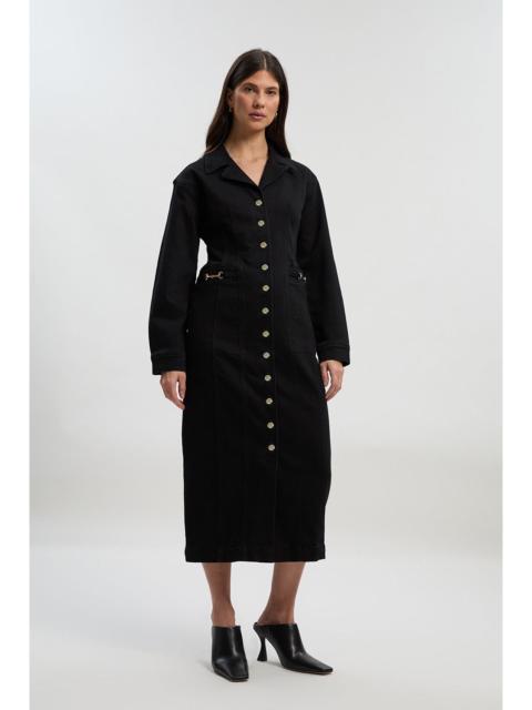 KAREN MILLEN Denim Collared Pencil Midi Dress