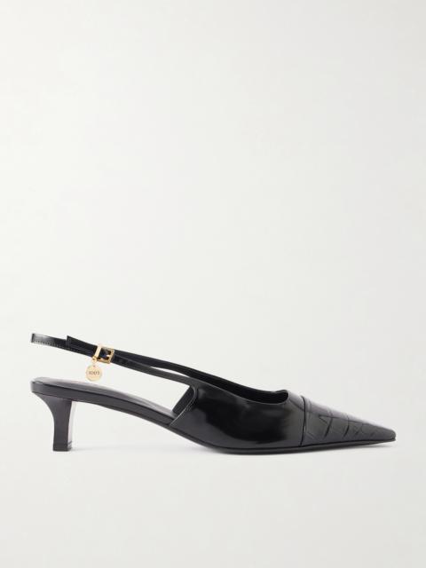 Tod's Embellished Croc-effect Leather Slingback Pumps