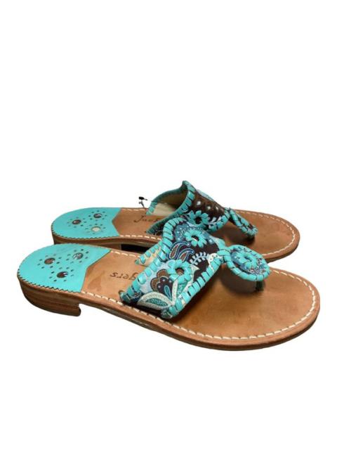 Other Designers JACK ROGERS Navajo Sandals Turquoise Peacock Brown Canvas Flip Flop 9