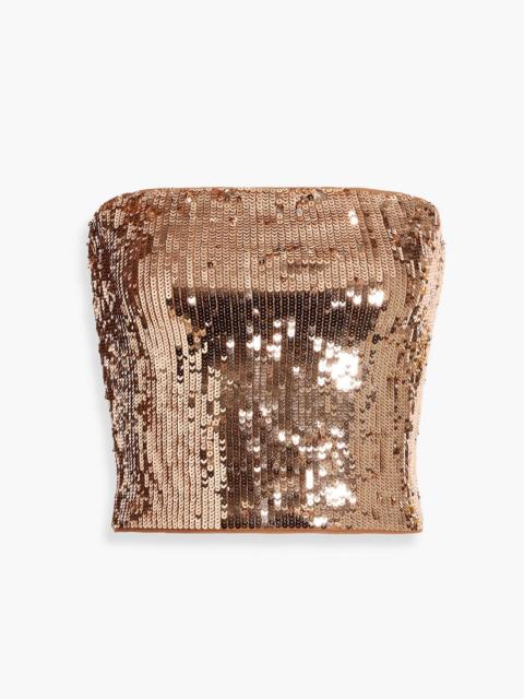 Alice + Olivia Vivi cropped sequined stretch-tulle top