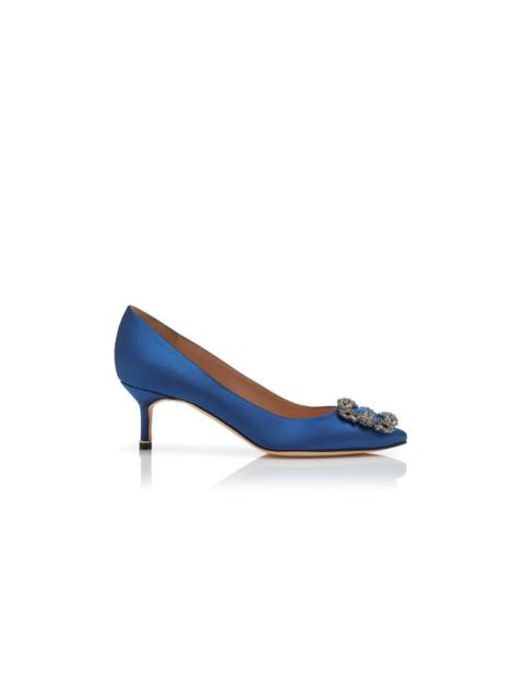 Manolo Blahnik Blue Satin Jewel Buckle Pumps