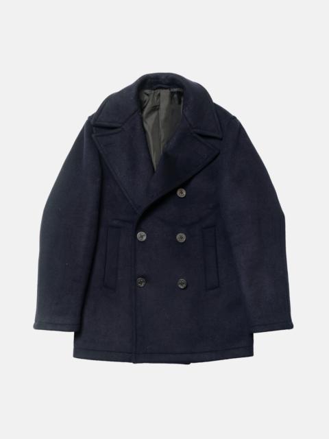 J. PRESS NAVY MELTON WOOL PEA COAT - TRIM FIT