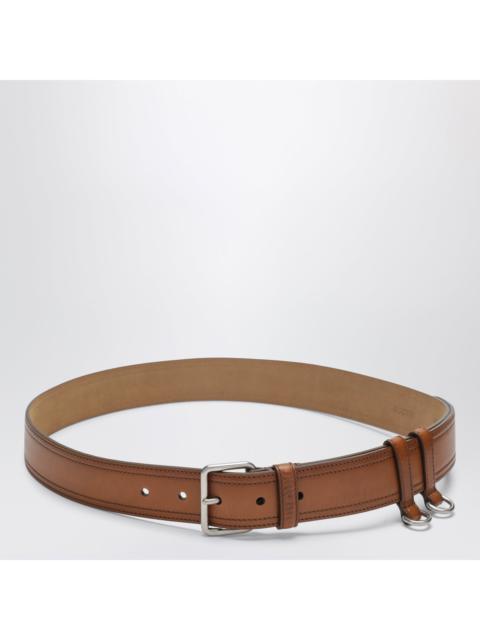 Miu Miu Miu Miu Calfskin Belt With Contrast Stitching And Hooks, Cognac Women