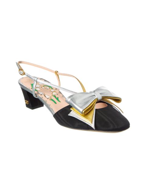 Valentino Valentino Bowow 45 Grosgrain & Leather Slingback Pump