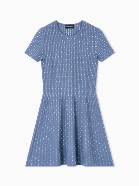EMPORIO ARMANI POLKA-DOT JACQUARD VISCOSE PLAIN-KNIT SHORT DRESS